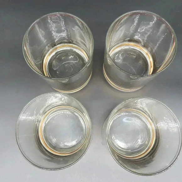Culver Banded Rocks Low Ball Glasses Gold Silver Old Fashion Set of 4 VTG - Picture 2 of 7